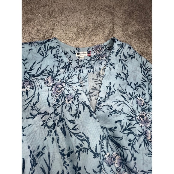 KUT from the Kloth Floral Print Blouse Long Sleeve Blue Size M - Picture 3 of 5